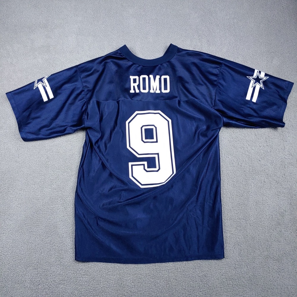 Cowboys Tony Romo Jersey - Men M Navy Blue Short Sleeve Football Shirt 7042A